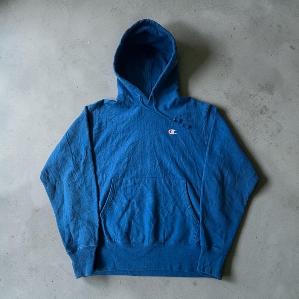 Vintage Champion Reverse Weave Hoodie Blue Mens Medium Heavyweight Sweatshirt